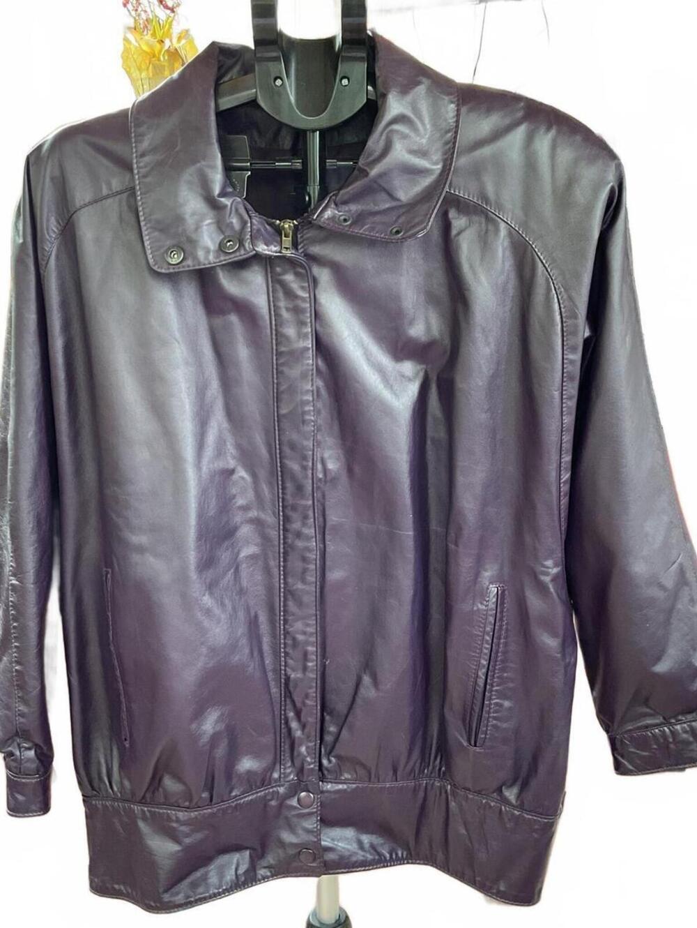 Vintage GINO & GEORGIO Purple Leather Bomber Jacket Comint Size M 80s 90s Retro